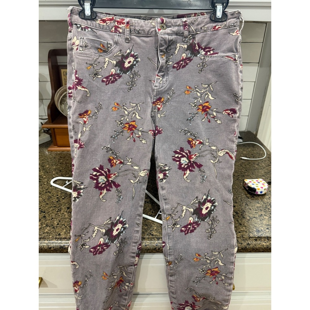 Pilcro Anthropologie High Rise Skinny Corduroy Floral Pants Purple Grey Size 31